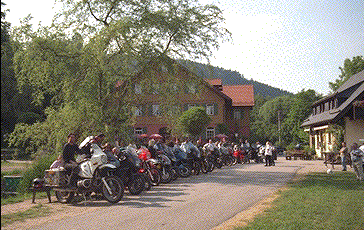 [Group photo of all the bikes at EP2 outside the hotel]