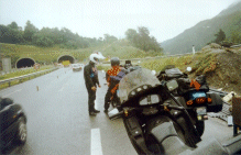 [Photo of some wet bikers in Austria]