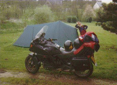 [Photo of Kate and our old tent]