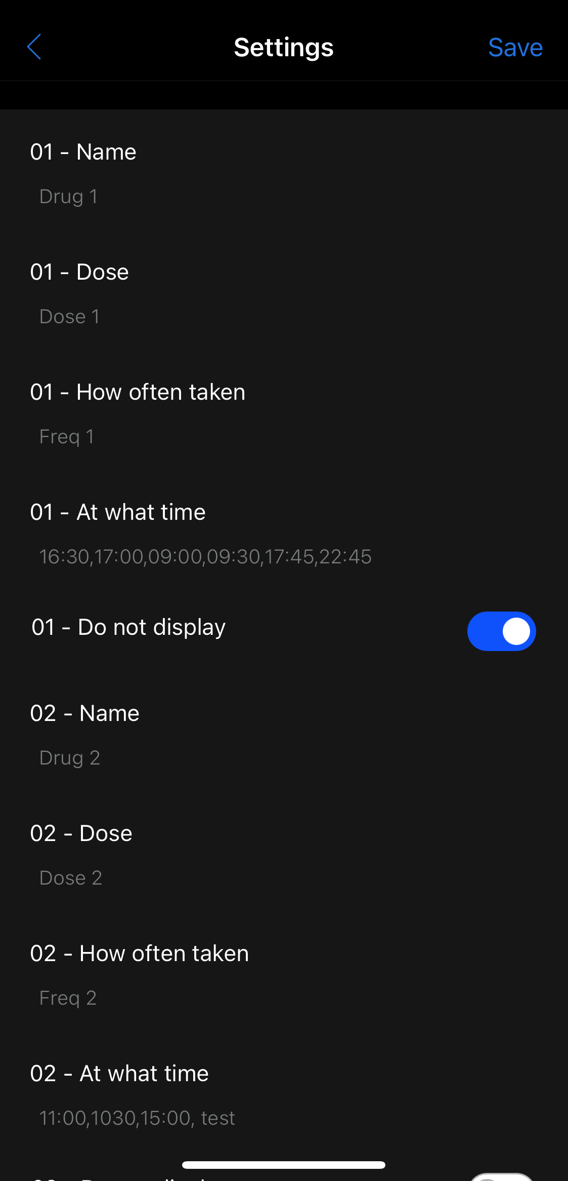 Medication information settings view